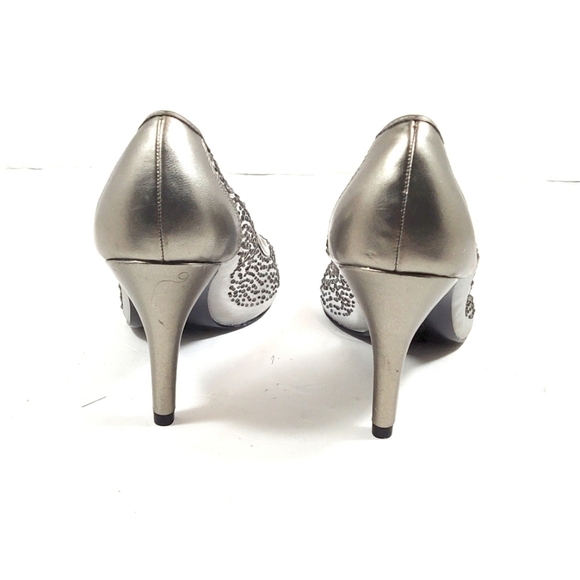 Papell studio silver mesh and Rhine stones puter high heels shoes Size: 9 - Picture 4 of 5